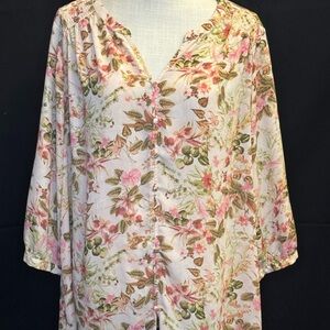 Cynthia Rowley Smocked Floral Top with Pink and Green Hues